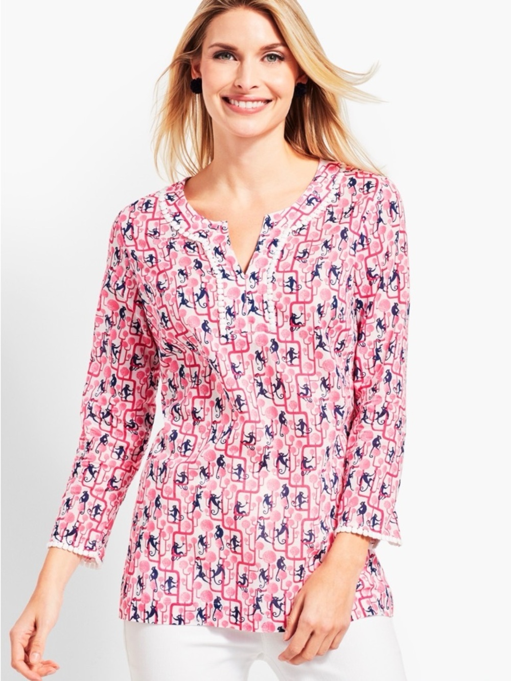 Talbots Pink & Navy Printed Tunic Swim Coverup Petite MP